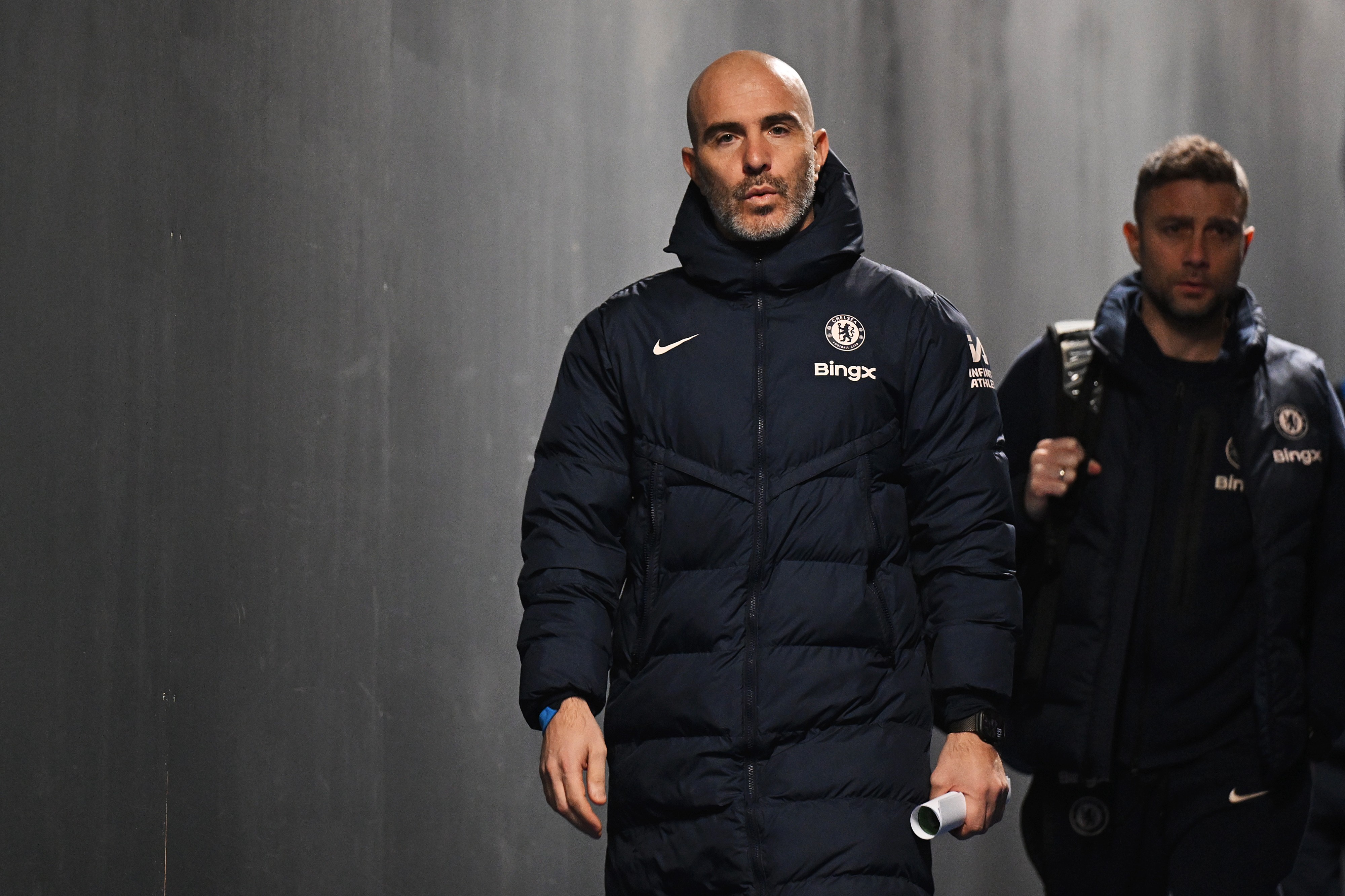 Enzo Maresca, manager of Chelsea, arrives at the stadium