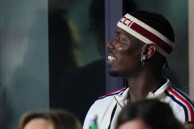 Paul Pogba watches the game between Inter Miami and Atlanta United.