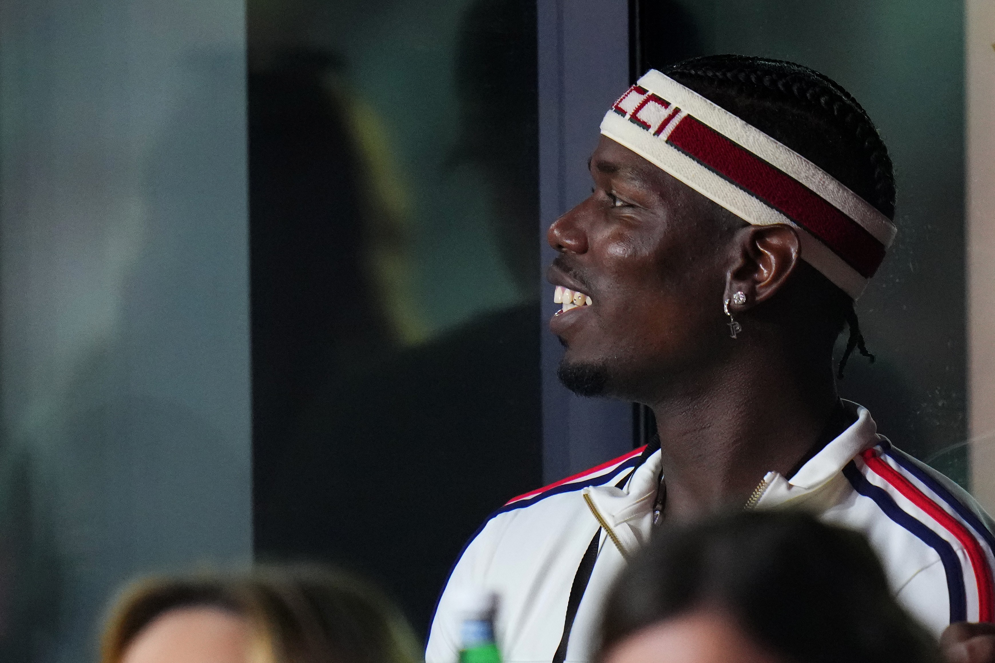 Paul Pogba watches the game between Inter Miami and Atlanta United.
