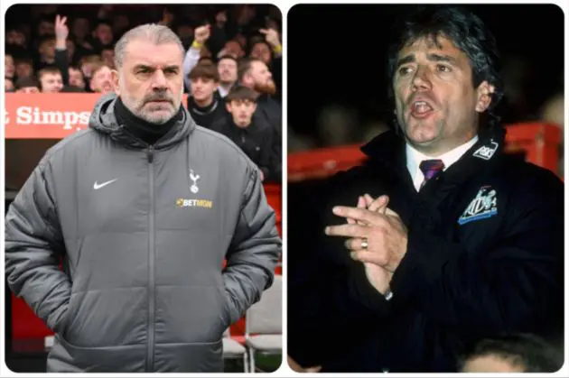 A composite image of Ange Postecoglou and Kevin Keegan.