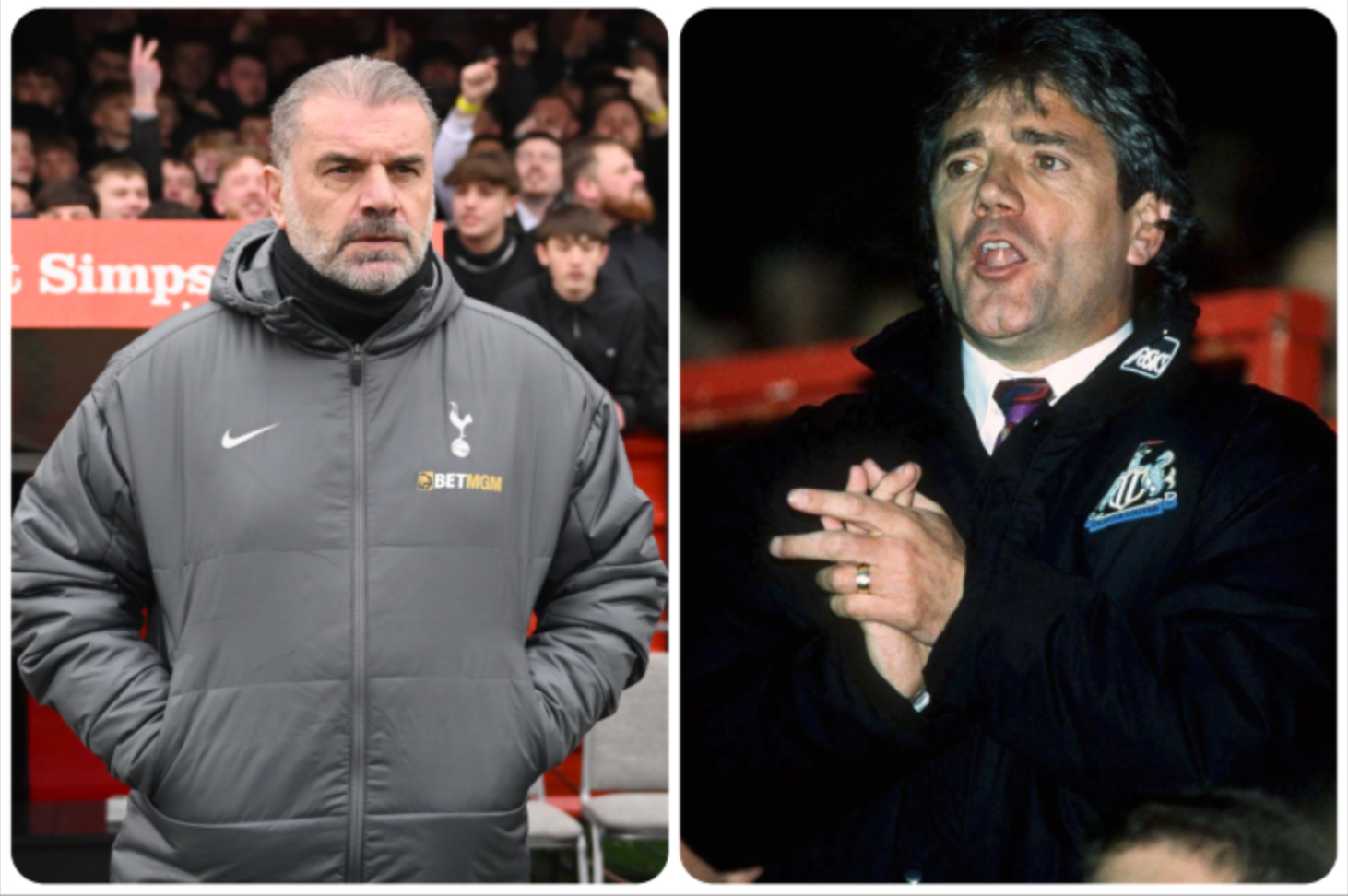 A composite image of Ange Postecoglou and Kevin Keegan.