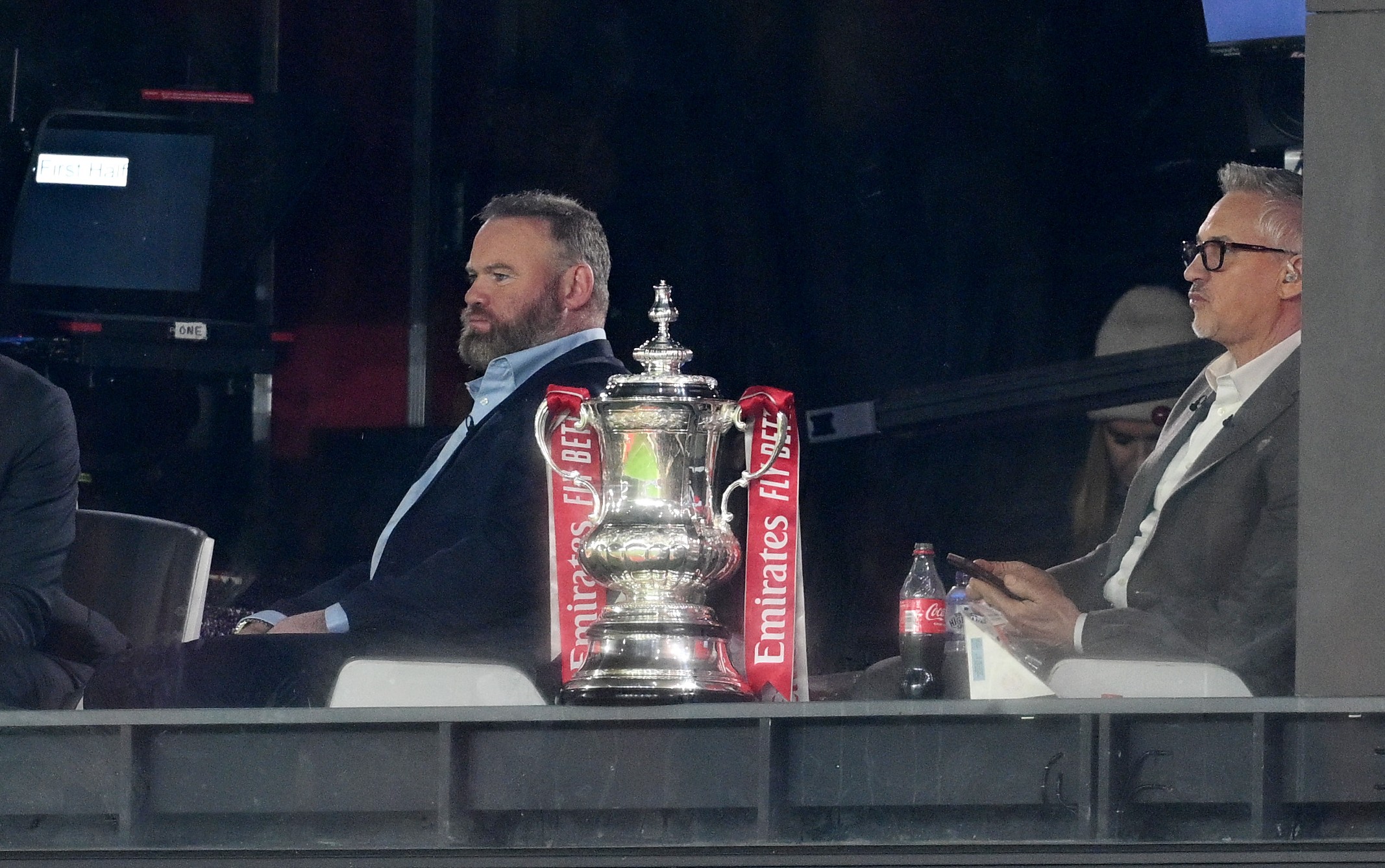 TV Pundits and Former Footballers Jermaine Jenas, Wayne Rooney and Gary Lineker look on