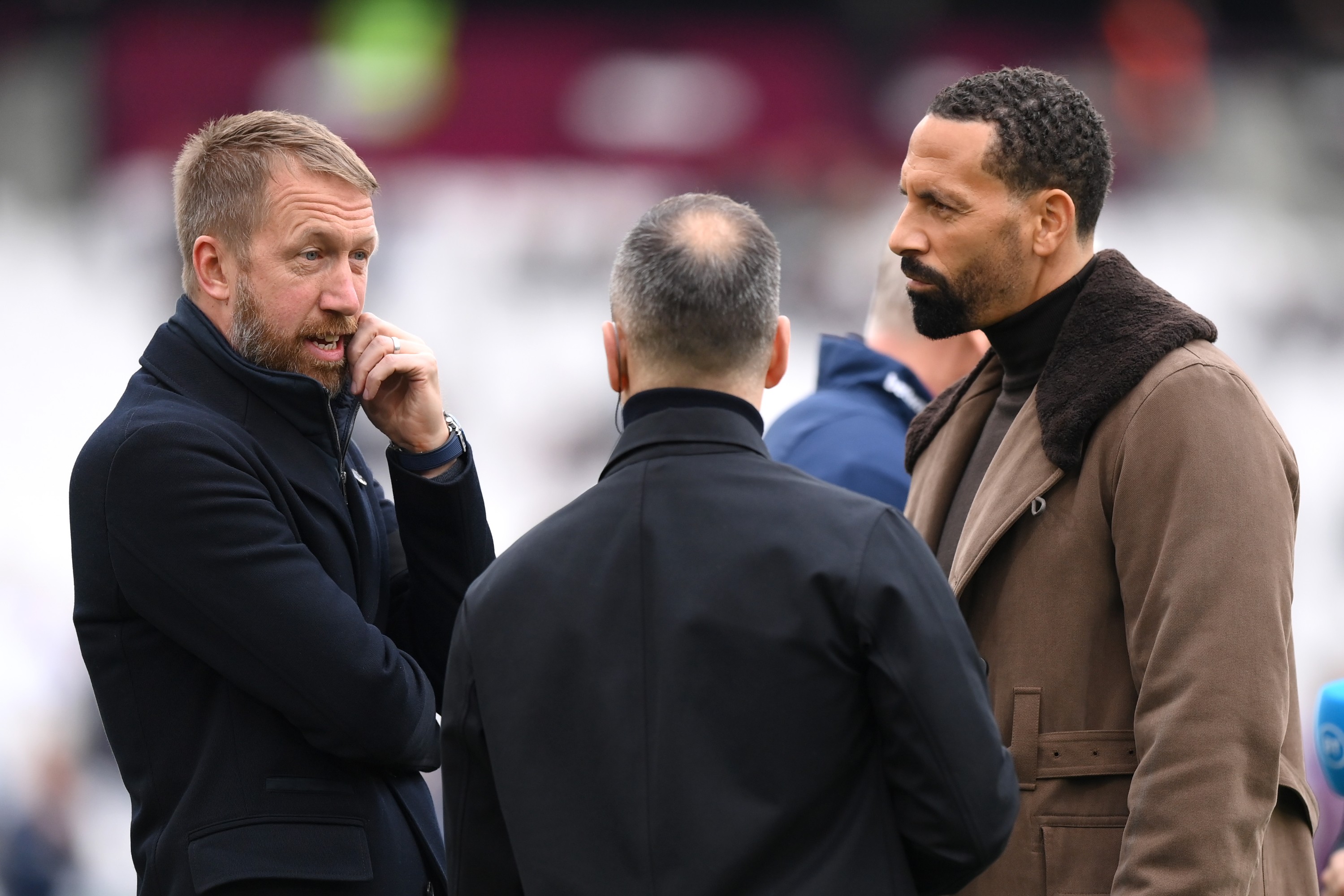 Graham Potter speaks to BT Sport pundits Joe Cole and Rio Ferdinand