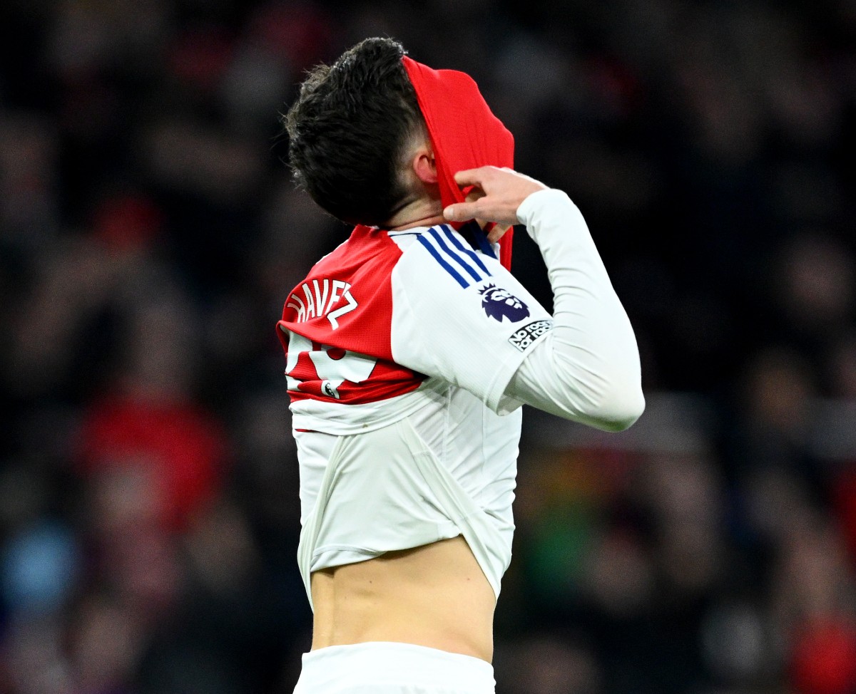 Kai Havertz reacts during Arsenal's win over Manchester City