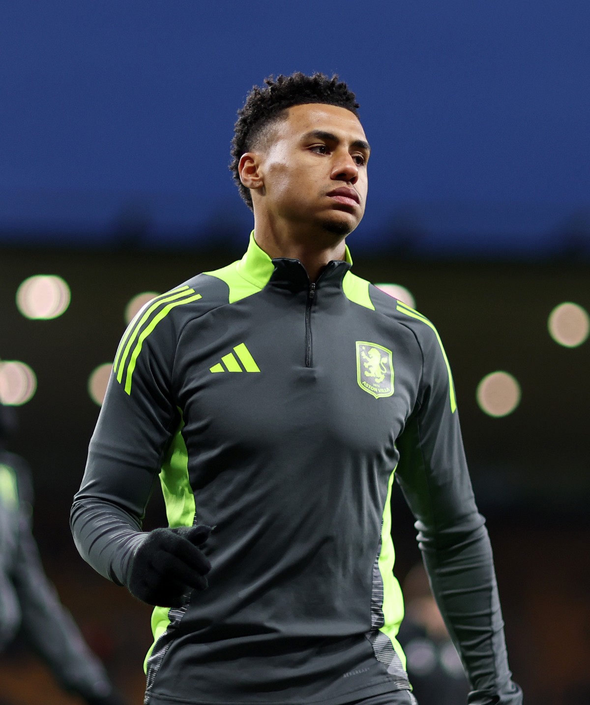 Ollie Watkins in the pre-match warmup with Aston Villa