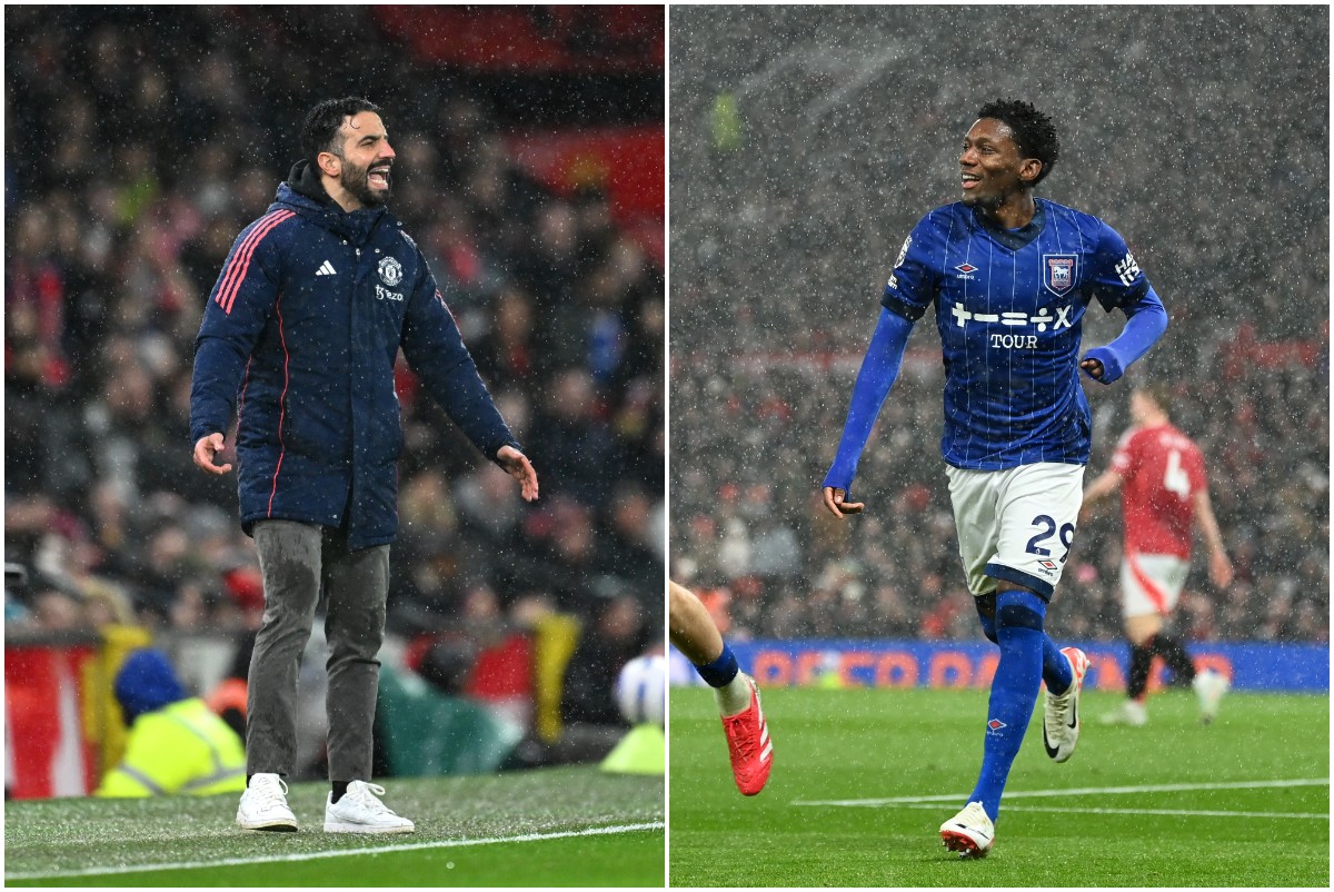 Ruben Amorim reacts as Ipswich take the lead at Man United