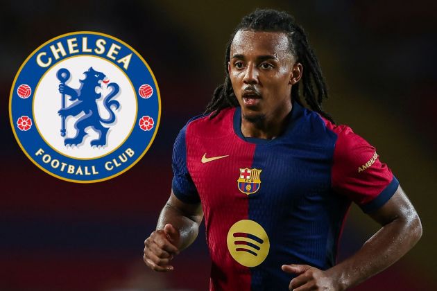 Jules Kounde with the Chelsea badge