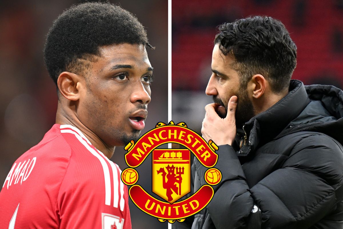 Amad Diallo and Ruben Amorim with Man Utd badge