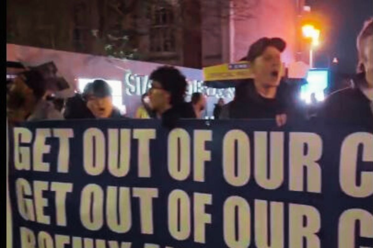 Chelsea fans lead with banners and chants as they protest the current Chelsea ownership