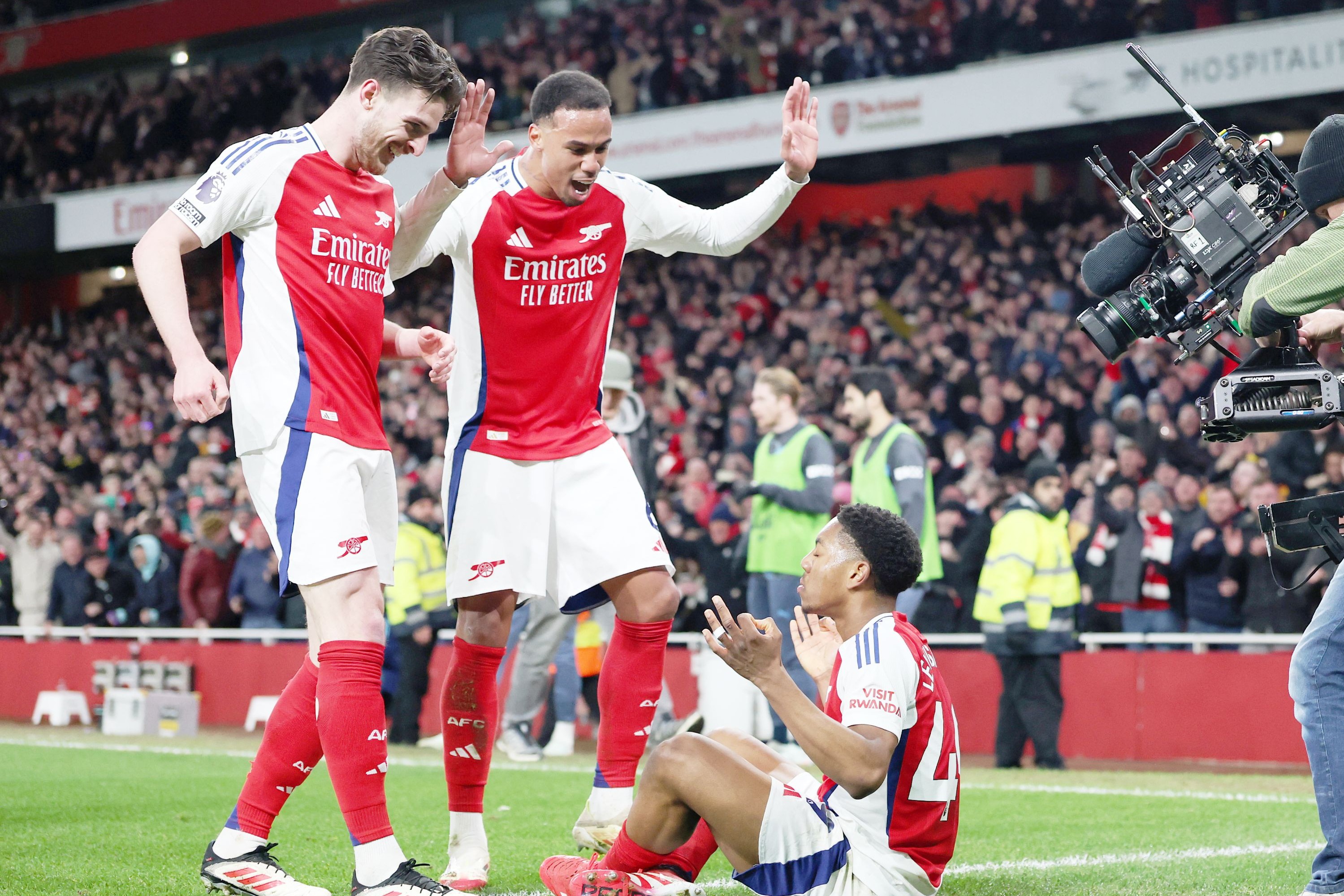 Myles Lewis-Skelly of Arsenal celebrates scoring