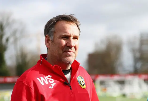 Paul Doswell manager of Sutton United and ex-Arsenal player and pundit Paul Merson