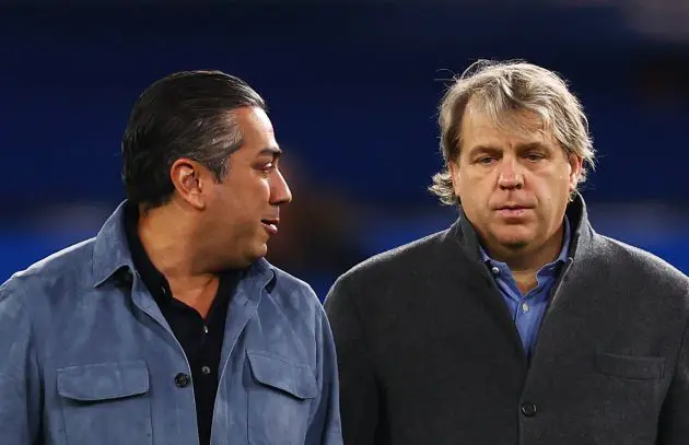 Behdad Eghbali, Co-Owner of Chelsea, walks with Todd Boehly, Chairman of Chelsea
