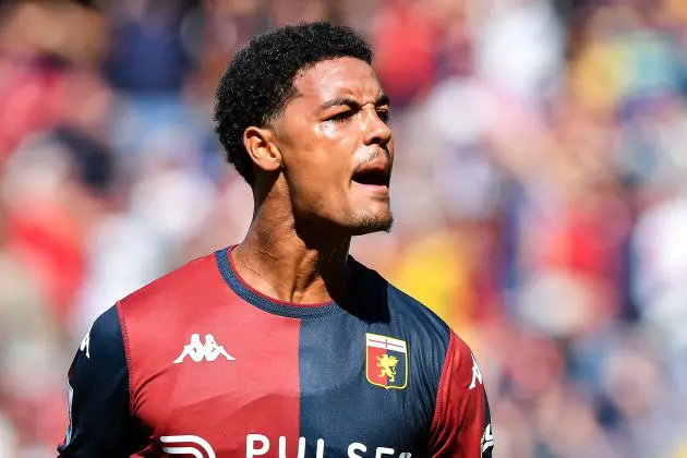 Koni De Winter of Genoa celebrates after scoring a goal during the Serie A match against AS Roma
