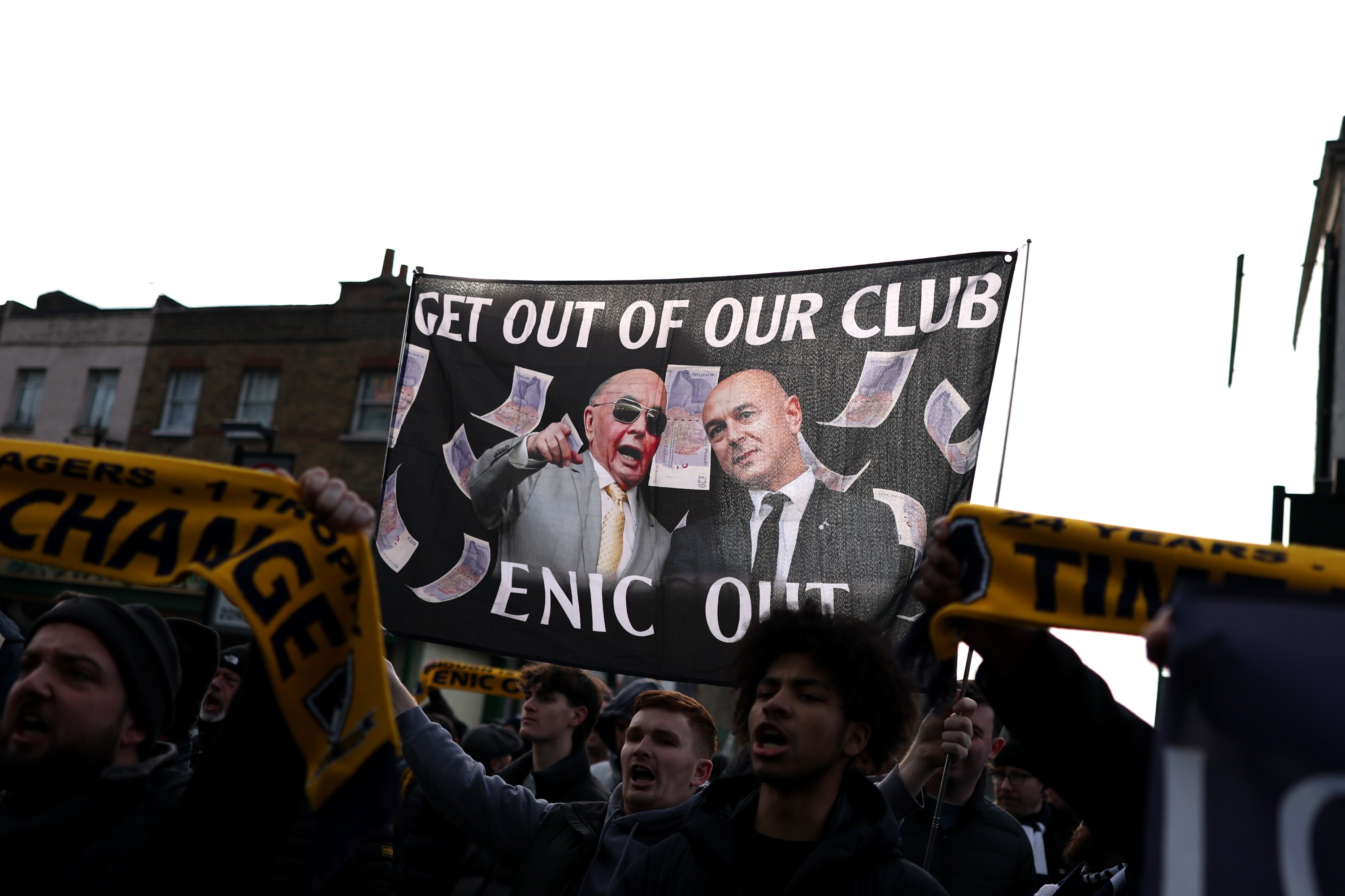 Tottenham Hotspur supporters protest against the ownership of Daniel Levy and ENIC Group