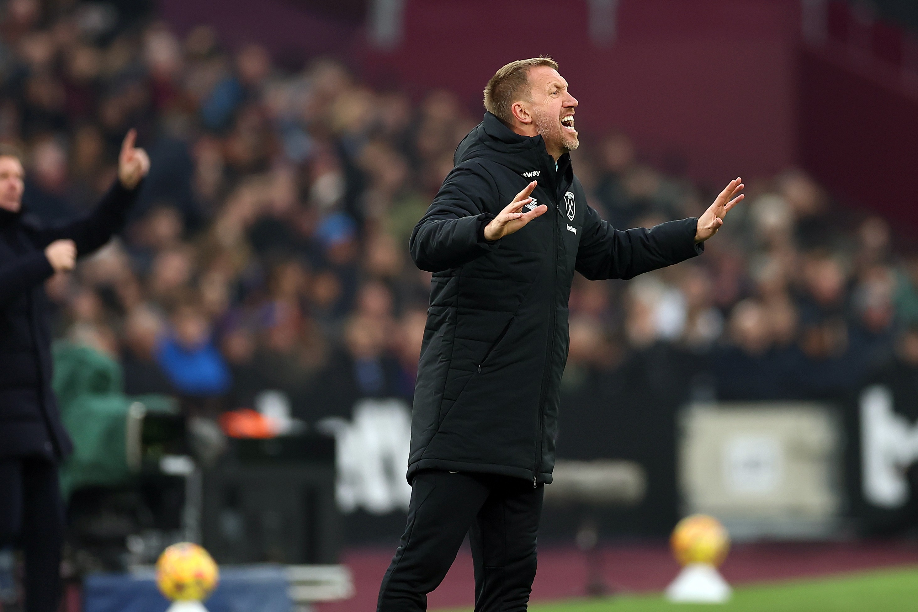 Graham Potter, Head Coach of West Ham United, instructs his team