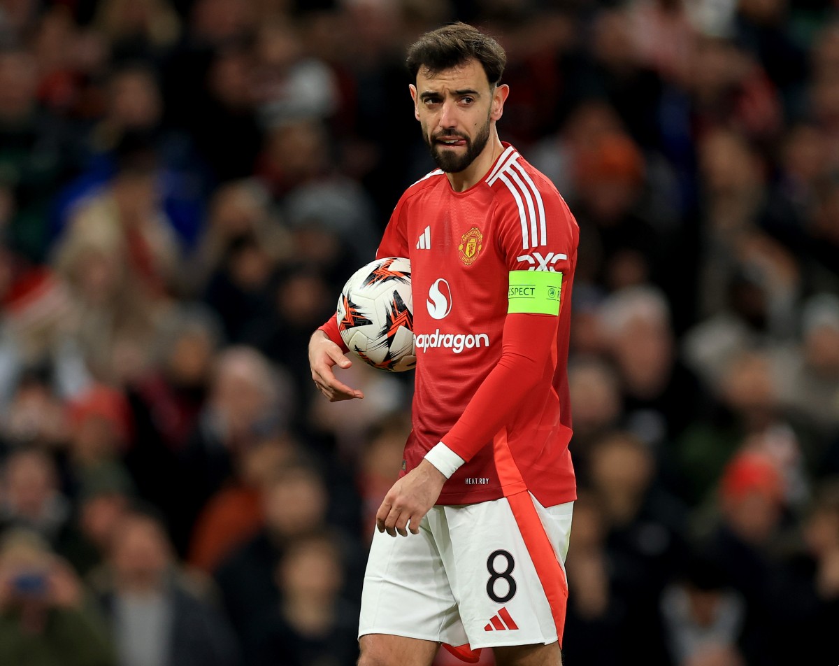 Bruno Fernandes with the match ball after Man United's win vs Real Sociedad