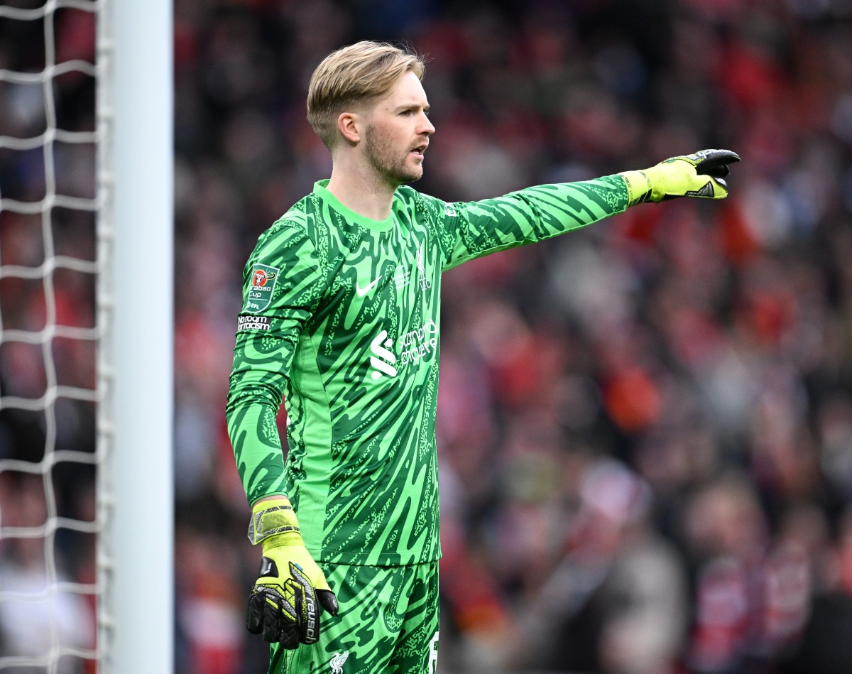 Caoimhin Kelleher in action for Liverpool in the Carabao Cup final