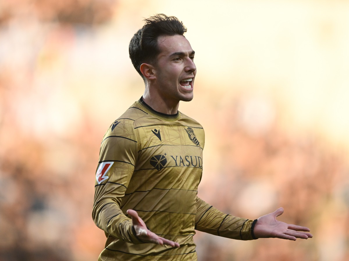 Martin Zubimendi celebrates a goal for Real Sociedad