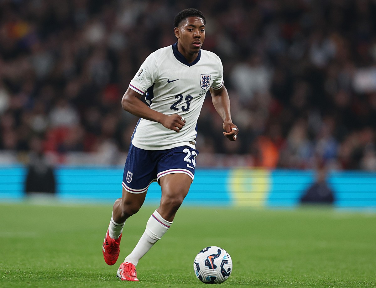 Myles Lewis-Skelly in action for England