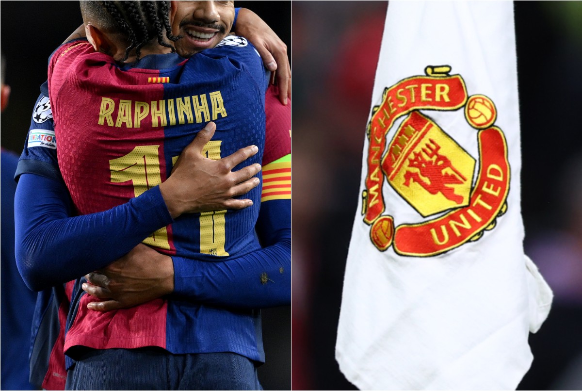 Ronald Araujo, Raphinha and the Manchester United logo