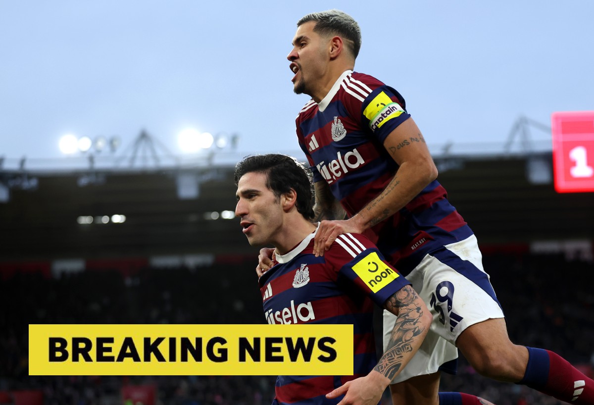 Sandro Tonali and Bruno Guimaraes celebrate for Newcastle