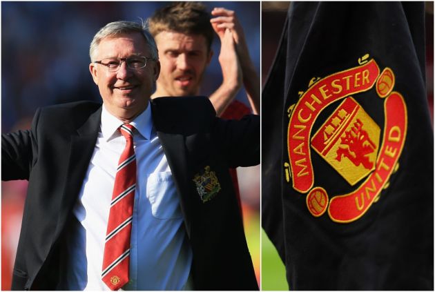 Sir Alex Ferguson and the Manchester United logo