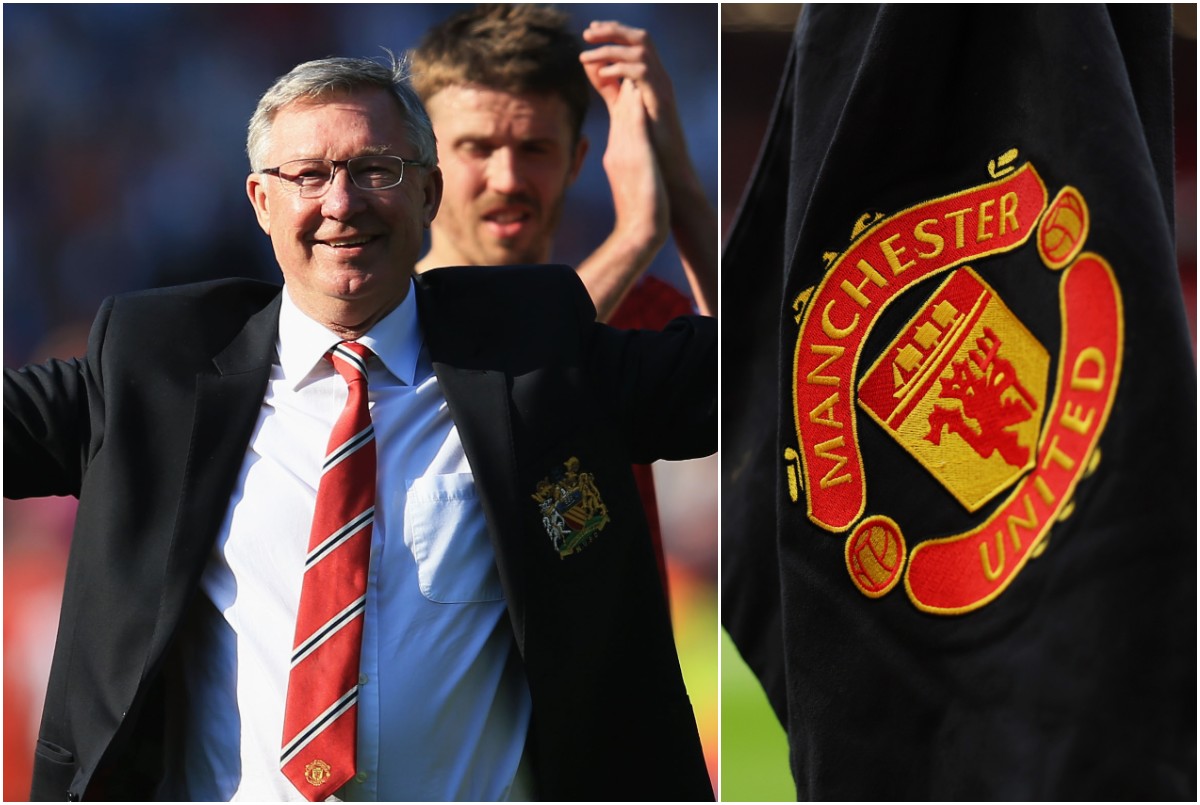 Sir Alex Ferguson and the Manchester United logo