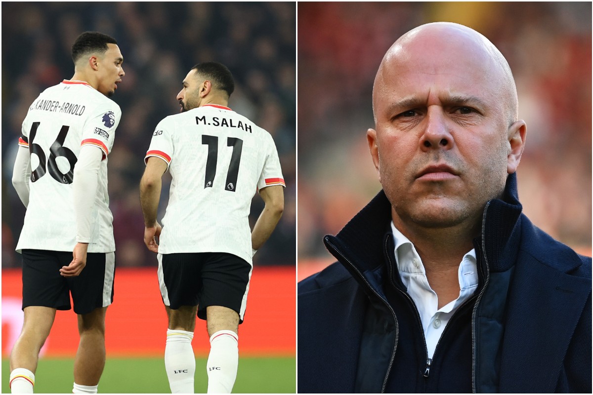 Trent Alexander-Arnold, Mohamed Salah and Arne Slot