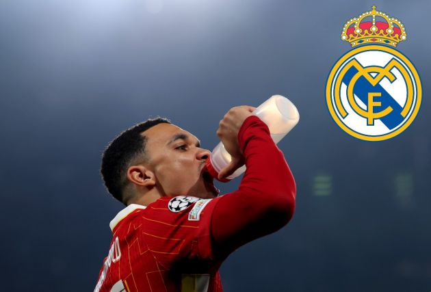 Trent Alexander-Arnold sips from a water bottle during Liverpool vs PSG