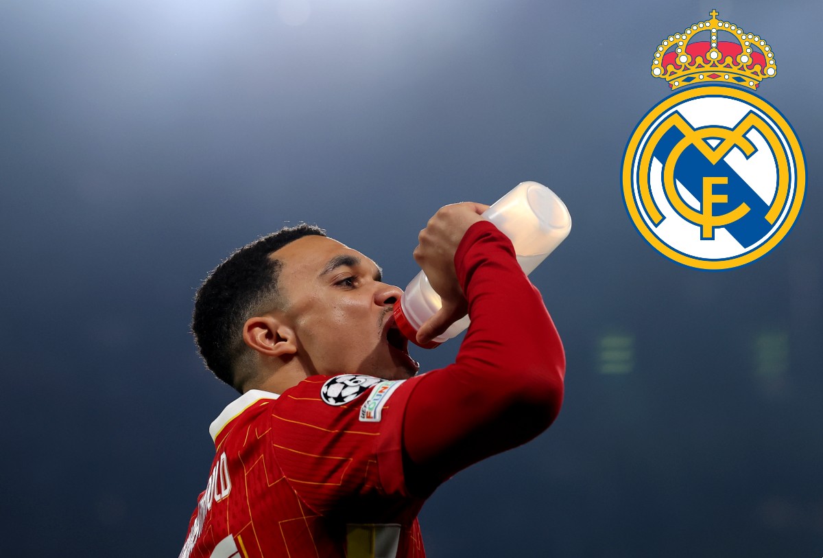 Trent Alexander-Arnold sips from a water bottle during Liverpool vs PSG