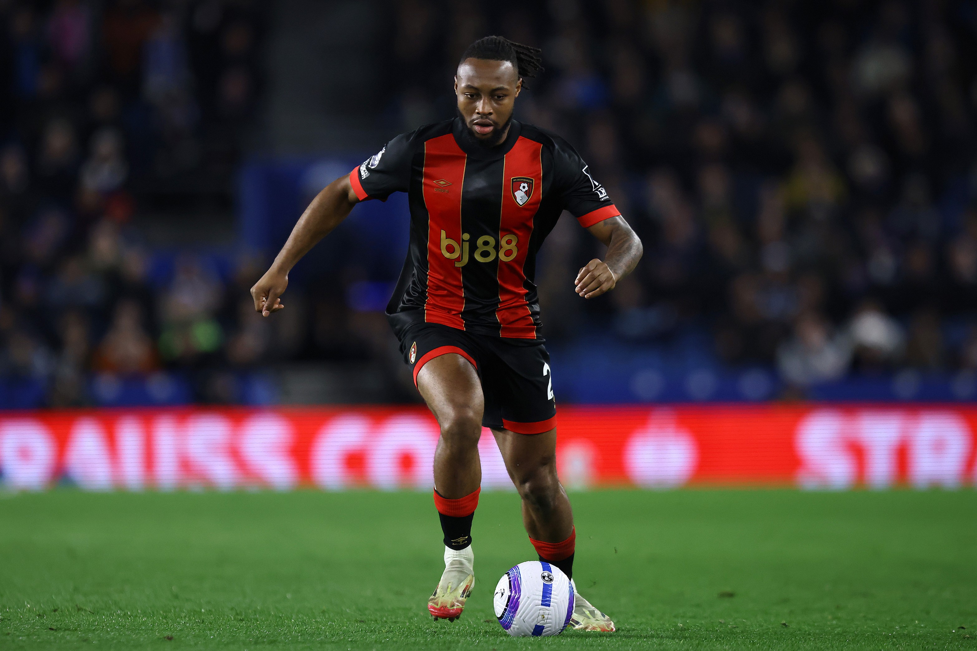 Antoine Semenyo of Bournemouth attacks during a Premier League match against Brighton