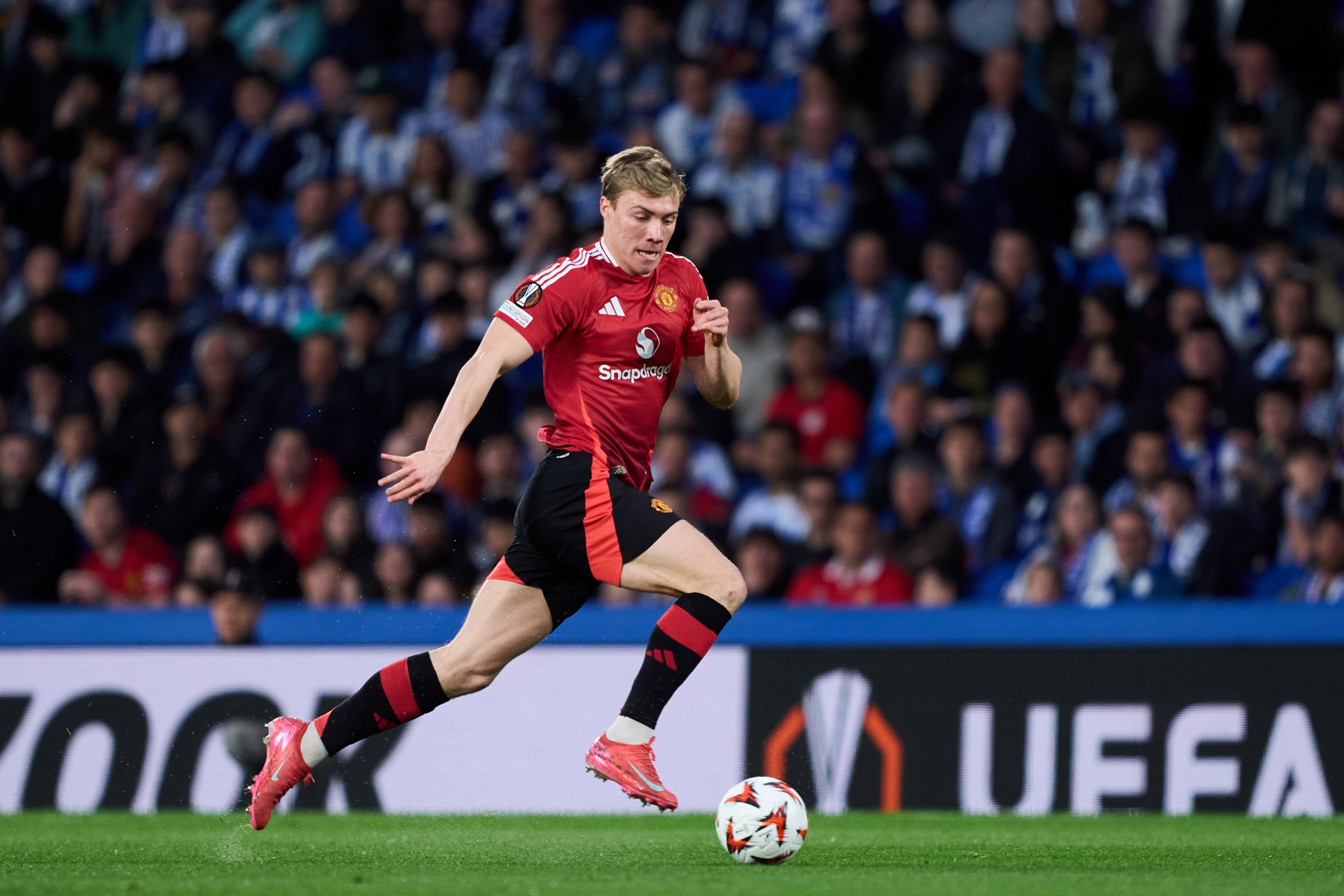 Rasmus Hojlund of Manchester United in action during the UEFA Europa League
