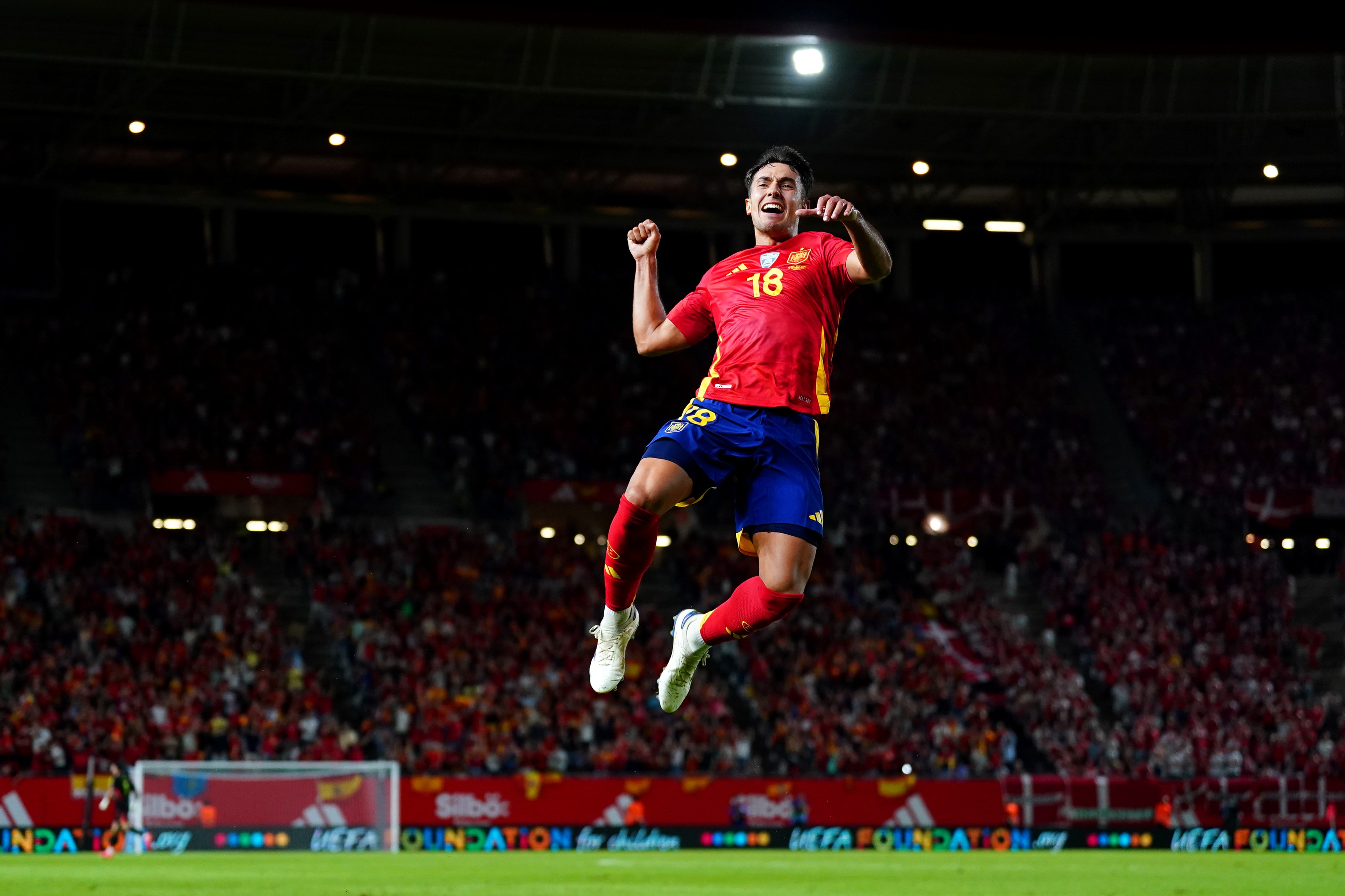 Martin Zubimendi of Spain celebrates scoring a goal