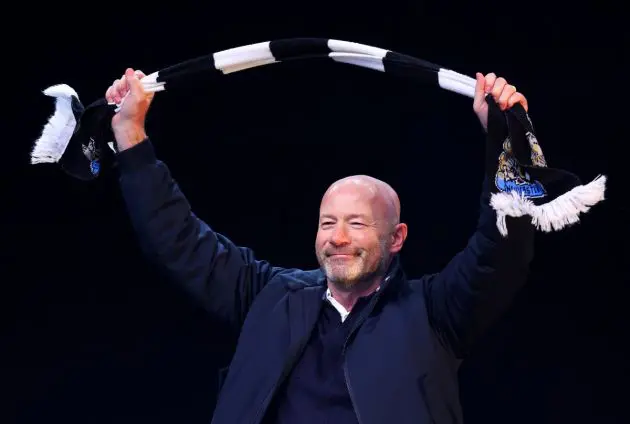Alan Shearer celebrating Newcastle's Carabao Cup win