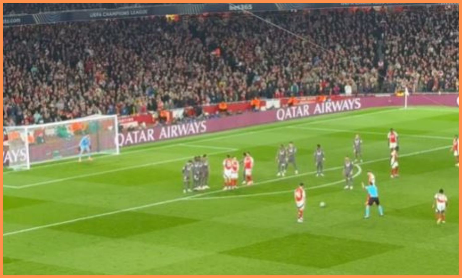 Declan Rice prepares to take his free-kick for Arsenal against Real Madrid
