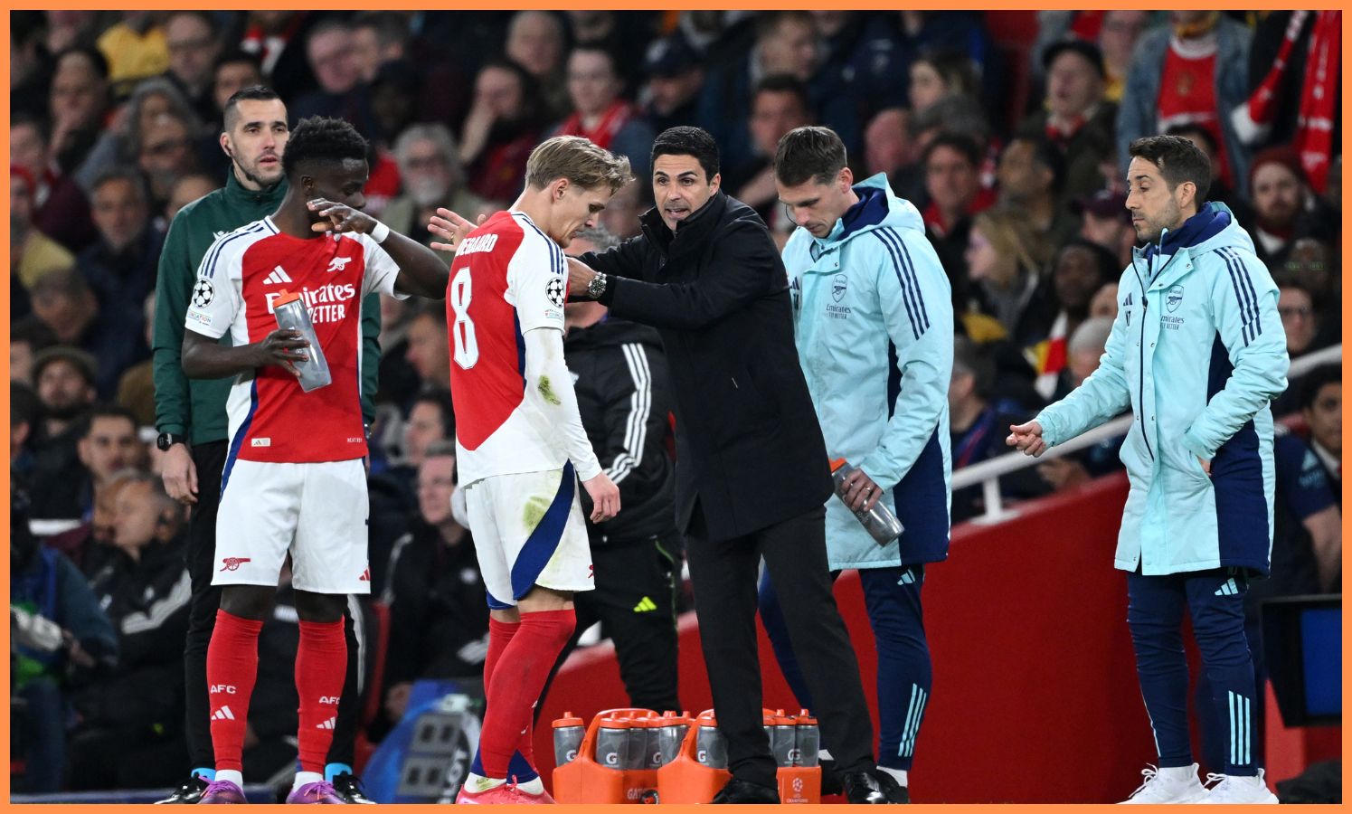 Mikel Arteta gives instructions to his players during Arsenal's win over Real Madrid