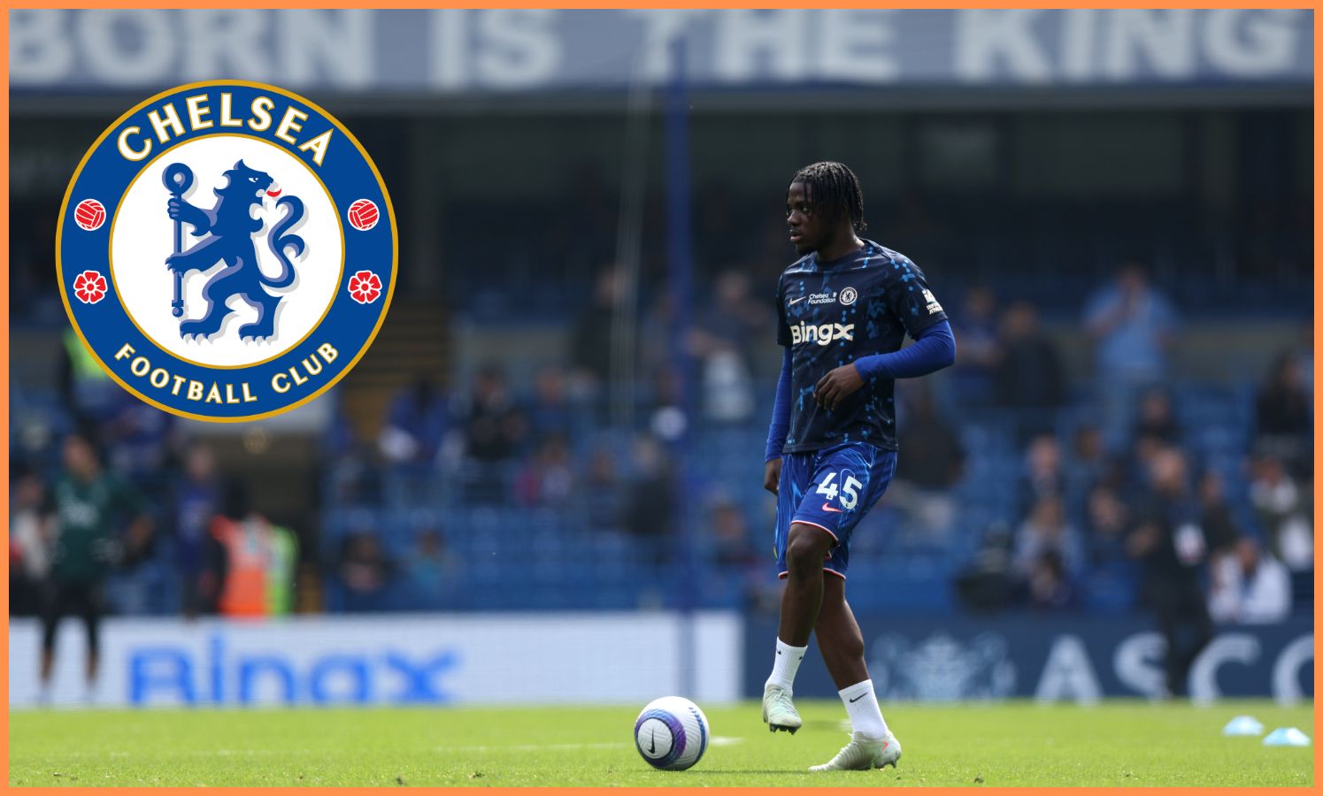 Romeo Lavia warming up for Chelsea