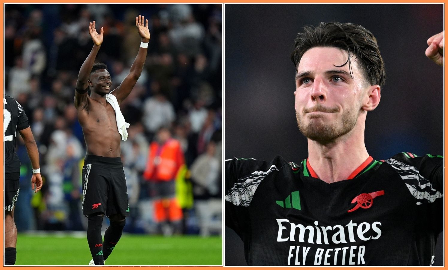 Bukayo Saka and Declan Rice of Arsenal