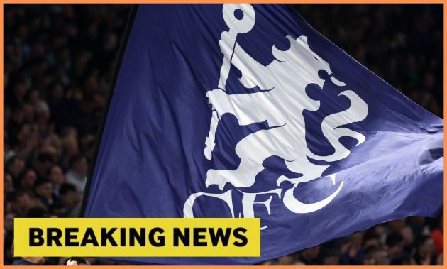 Chelsea FC flag plus yellow 'breaking news' banner