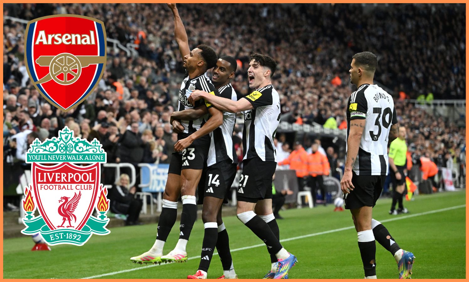 Alexander Isak celebrates with his Newcastle United teammates
