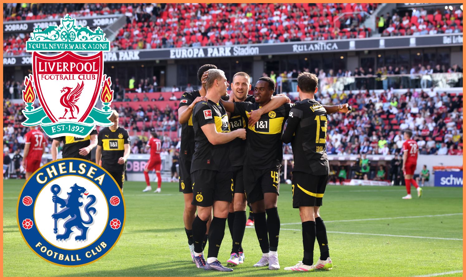Jamie Gittens celebrates with his Dortmund teammates