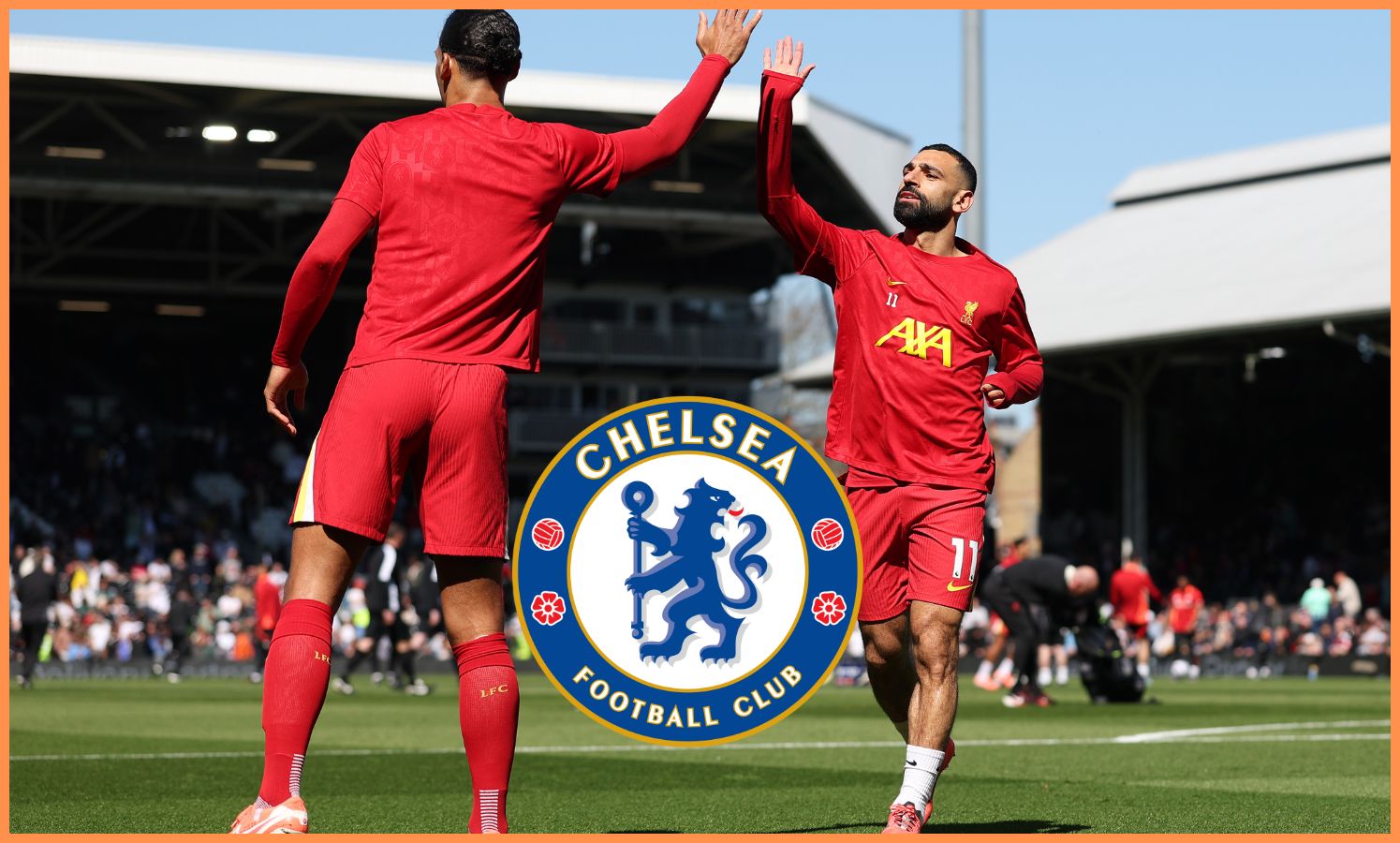 Virgil van Dijk high-fiving Mohamed Salah