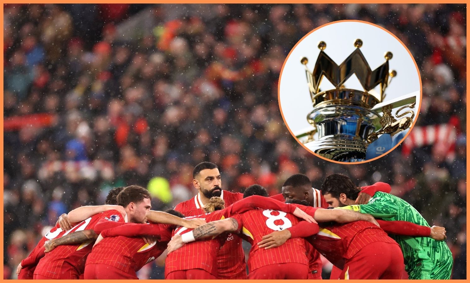Liverpool players in a pre-match huddle
