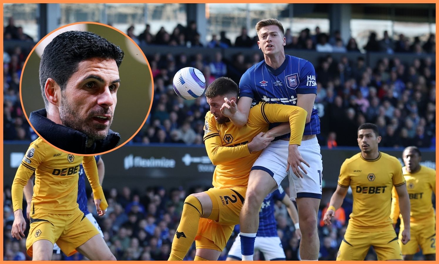 Liam Delap and Mikel Arteta