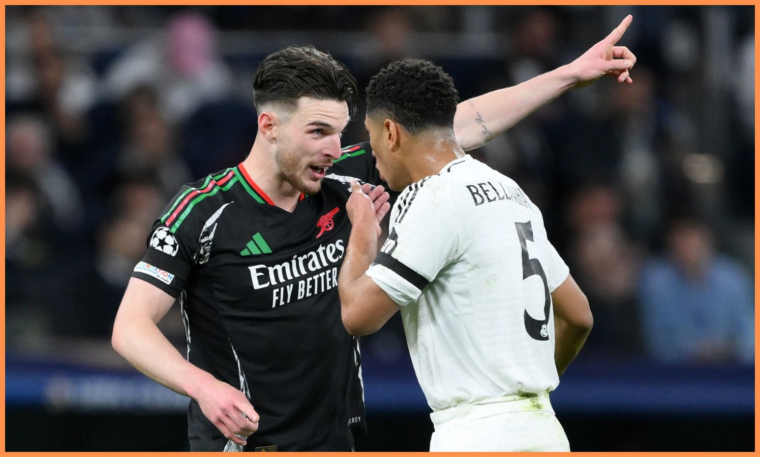 Declan Rice arguing with Jude Bellingham