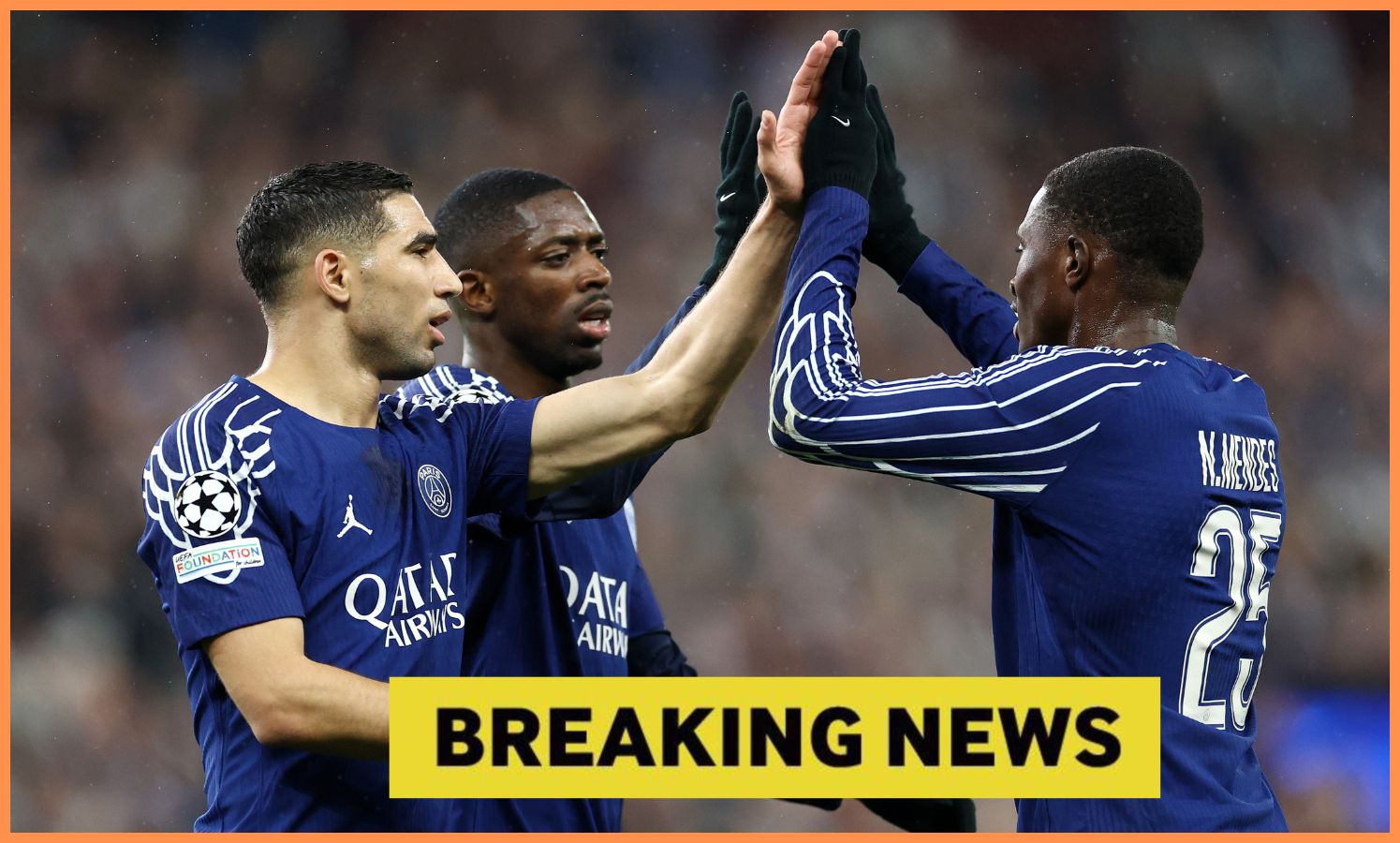 Ousmane Dembele celebrates with his PSG teammates