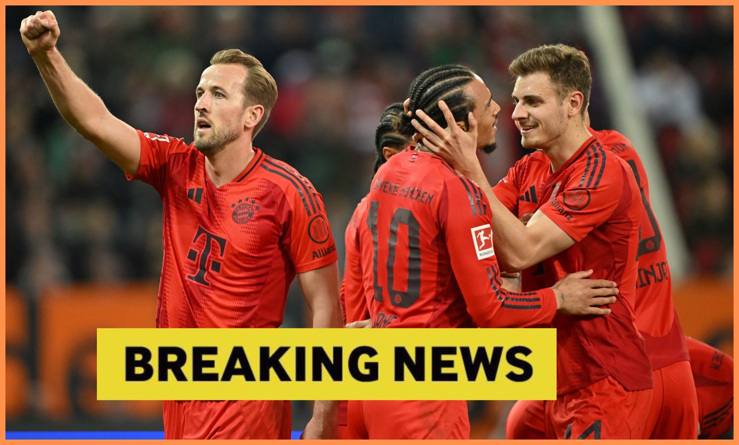 Leroy Sane celebrates with his Bayern teammates
