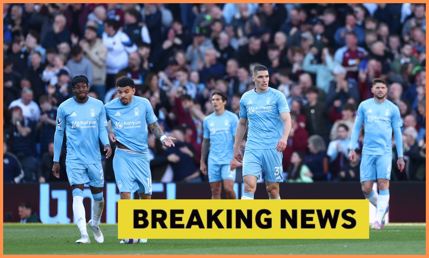 Nottingham Forest players react during the defeat against Aston Villa