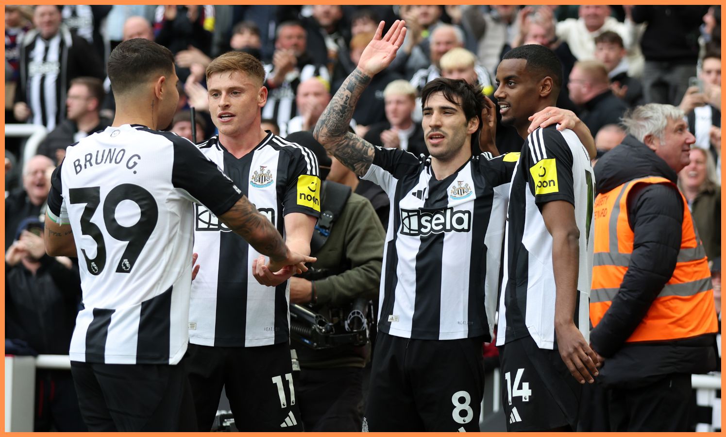 Sandro Tonali celebrates with his Newcastle teammates