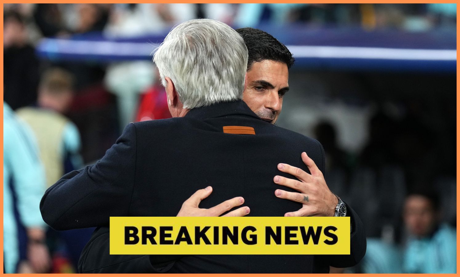 Mikel Arteta hugs Carlo Ancelotti